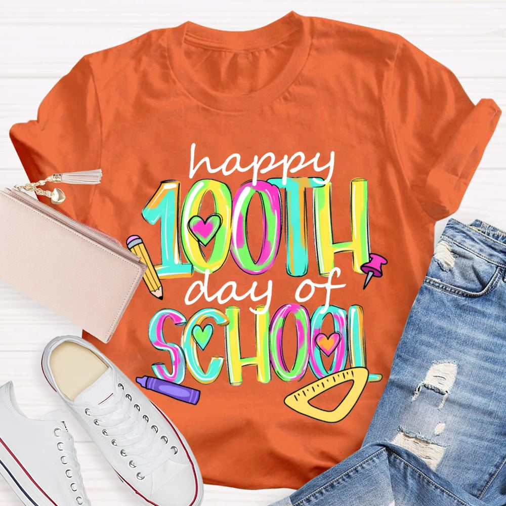 Happy 100th And Of School Colorful Tie-Dye Font T-shirt