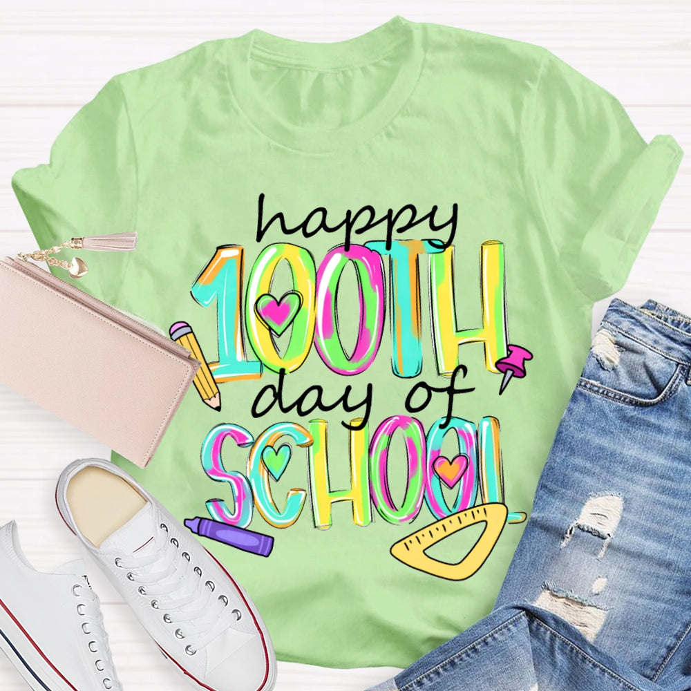 Happy 100th And Of School Colorful Tie-Dye Font T-shirt