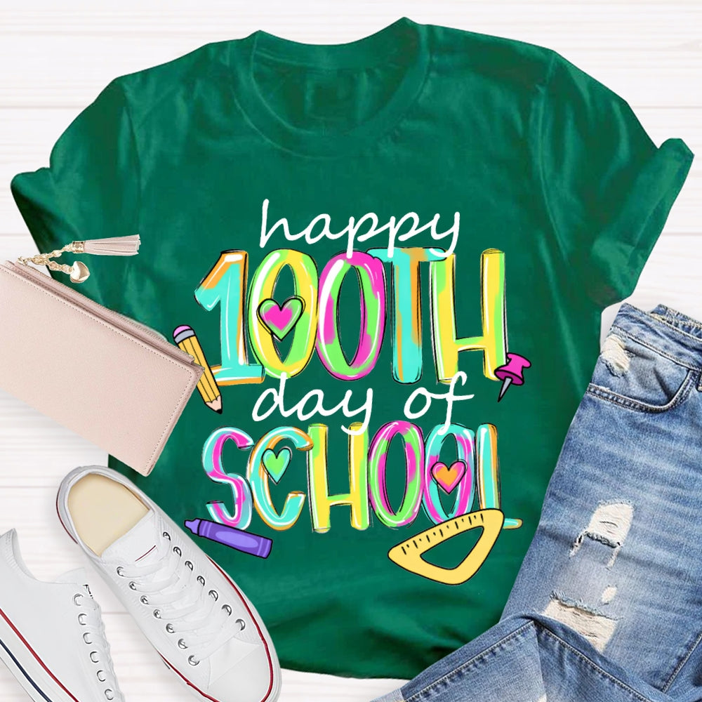 Happy 100th And Of School Colorful Tie-Dye Font T-shirt