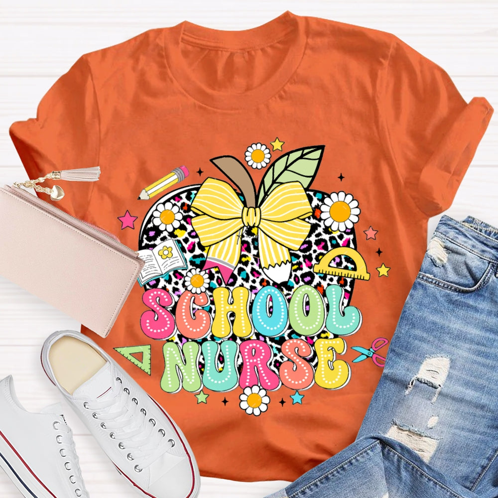 School Nurse Polka Dot Apple And Bow T-shirt