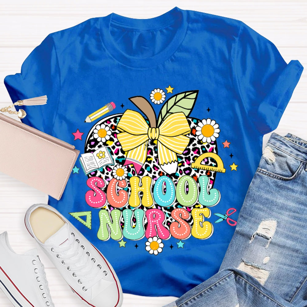 School Nurse Polka Dot Apple And Bow T-shirt