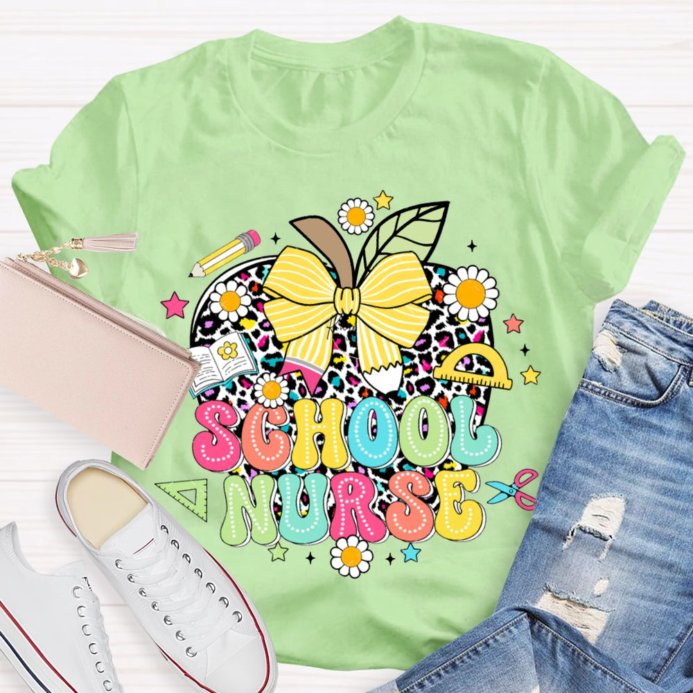 School Nurse Polka Dot Apple And Bow T-shirt