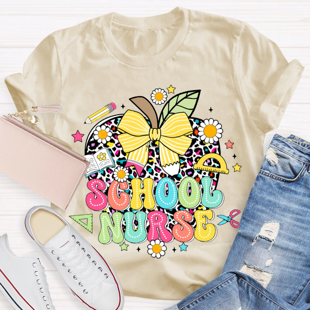 School Nurse Polka Dot Apple And Bow T-shirt