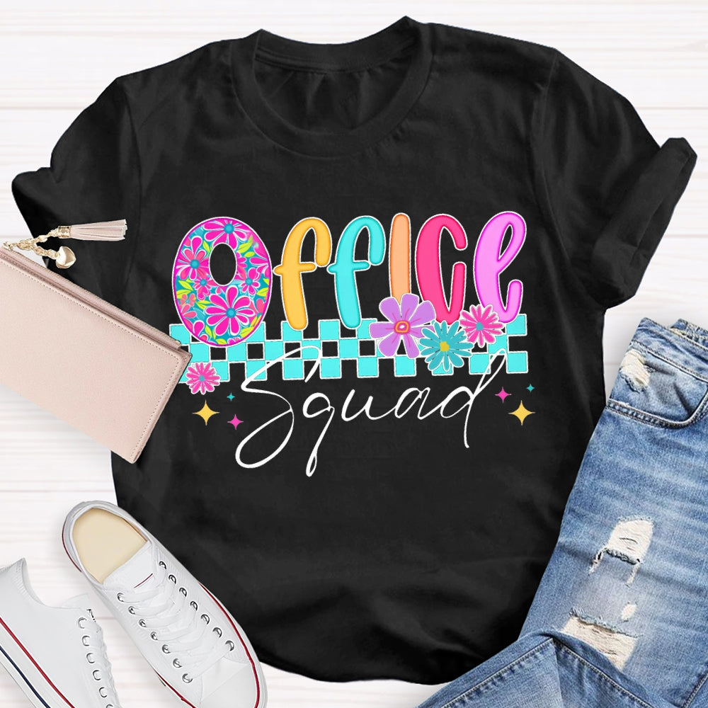 Office Squad Colorful Squares And Small Flowers T-shirt