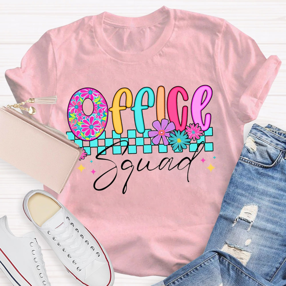 Office Squad Colorful Squares And Small Flowers T-shirt