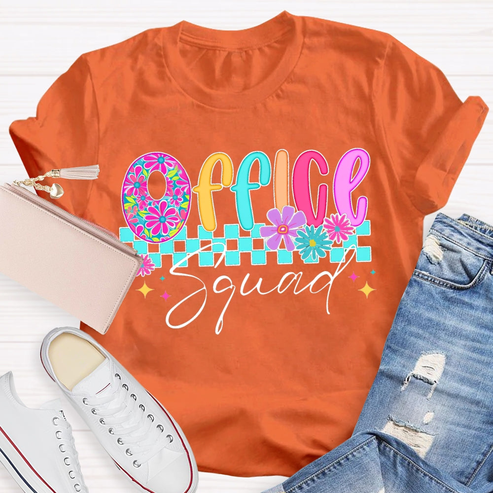 Office Squad Colorful Squares And Small Flowers T-shirt