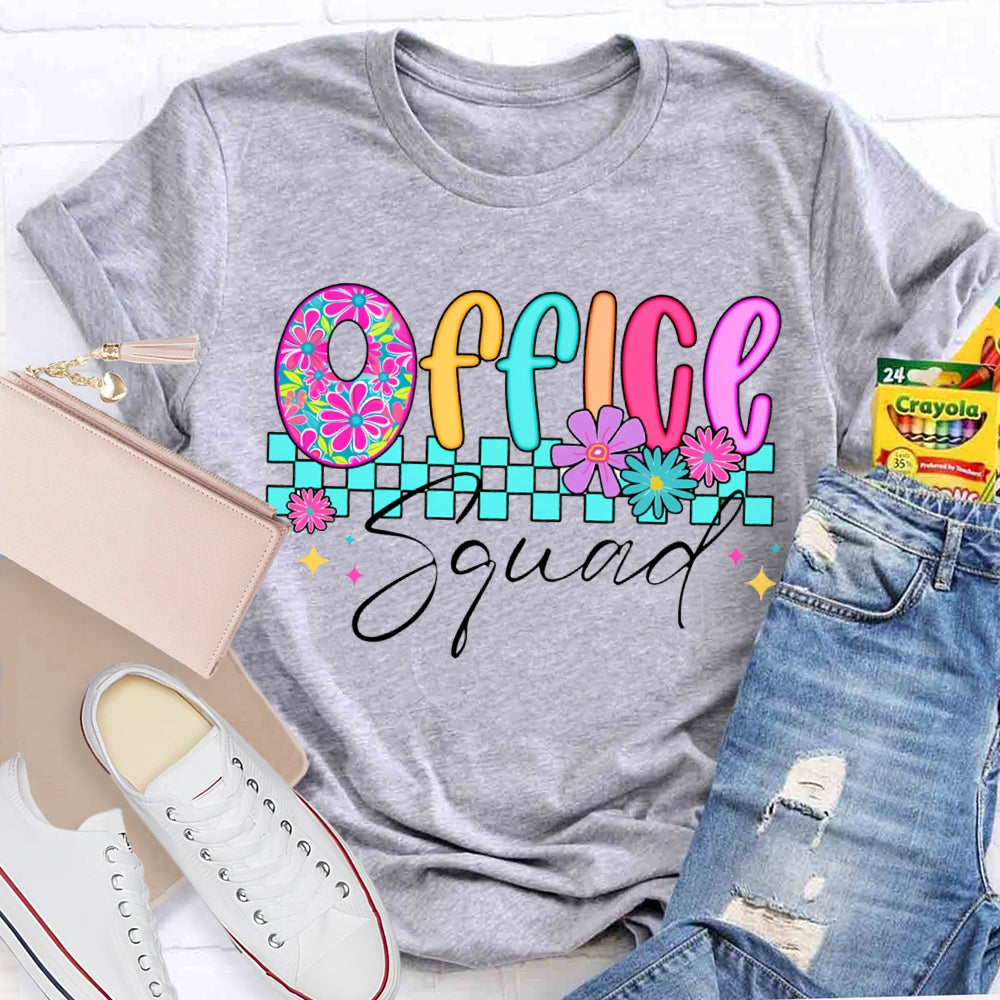 Office Squad Colorful Squares And Small Flowers T-shirt