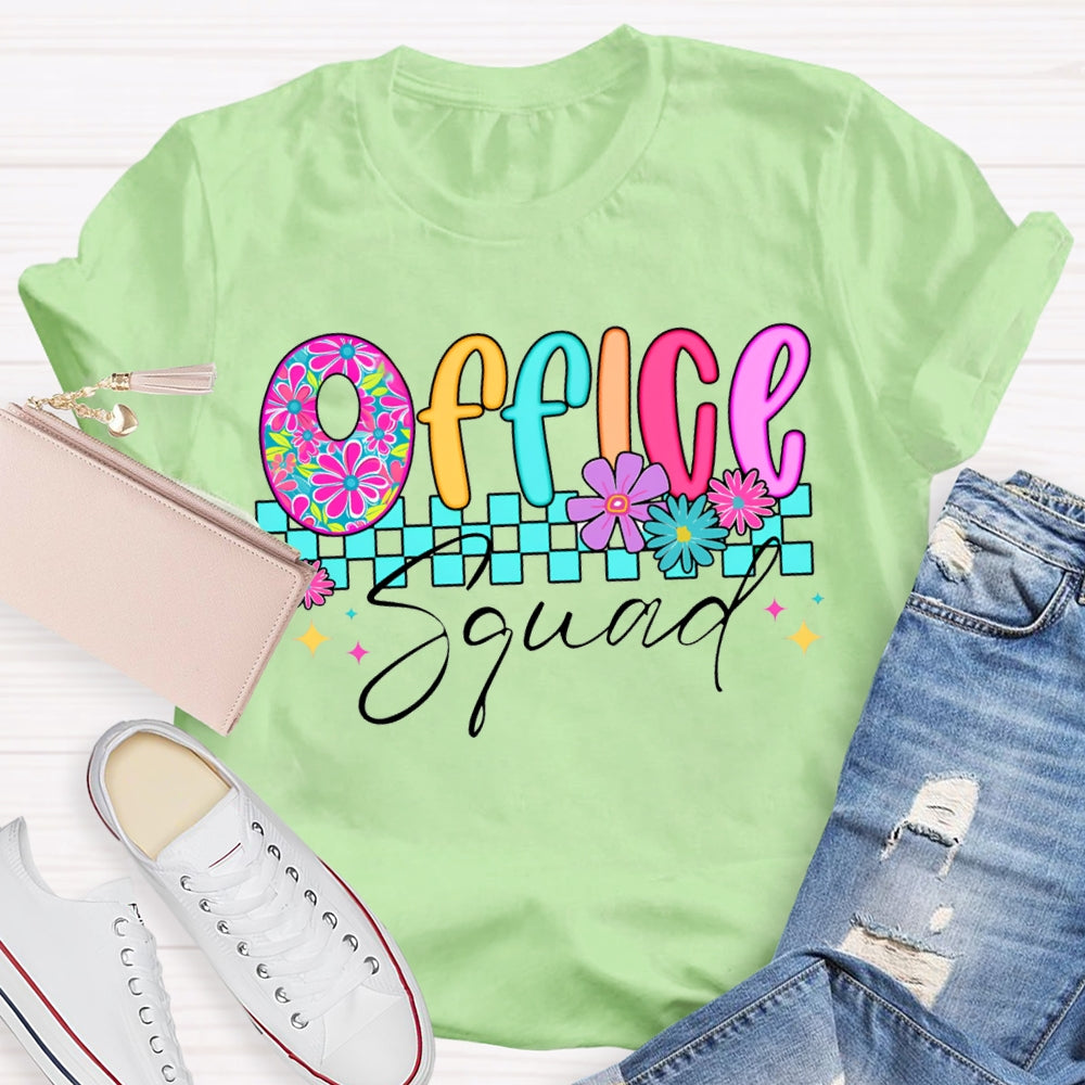 Office Squad Colorful Squares And Small Flowers T-shirt
