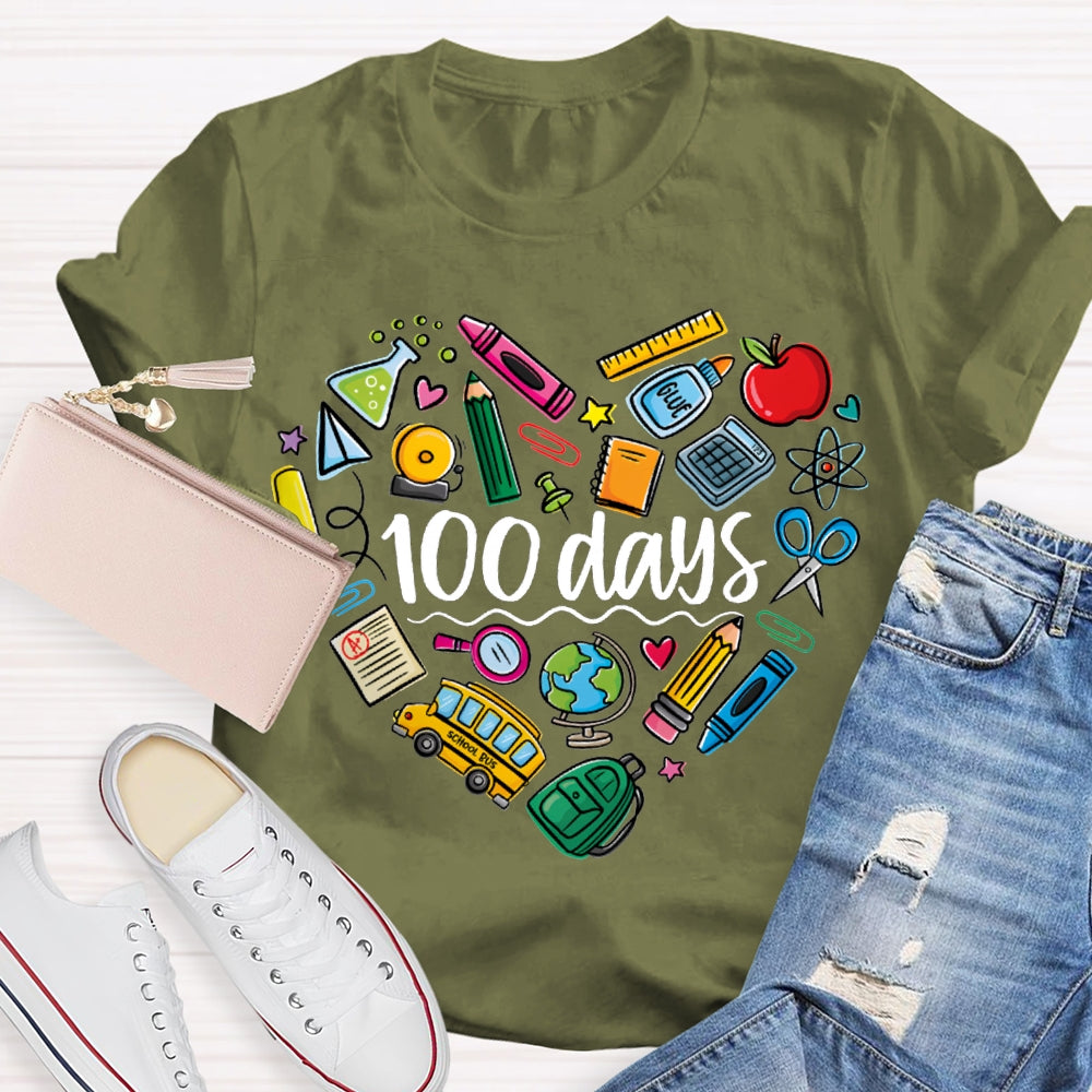 100 Days Colored Crayons And School Supplies T-shirt