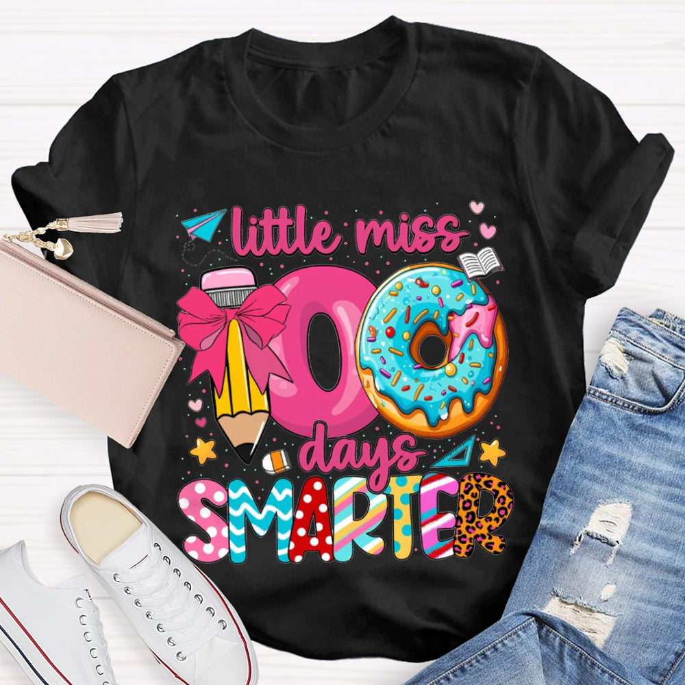 Little Miss 100 Days Smarter Pencil And Donut Print T-shirt