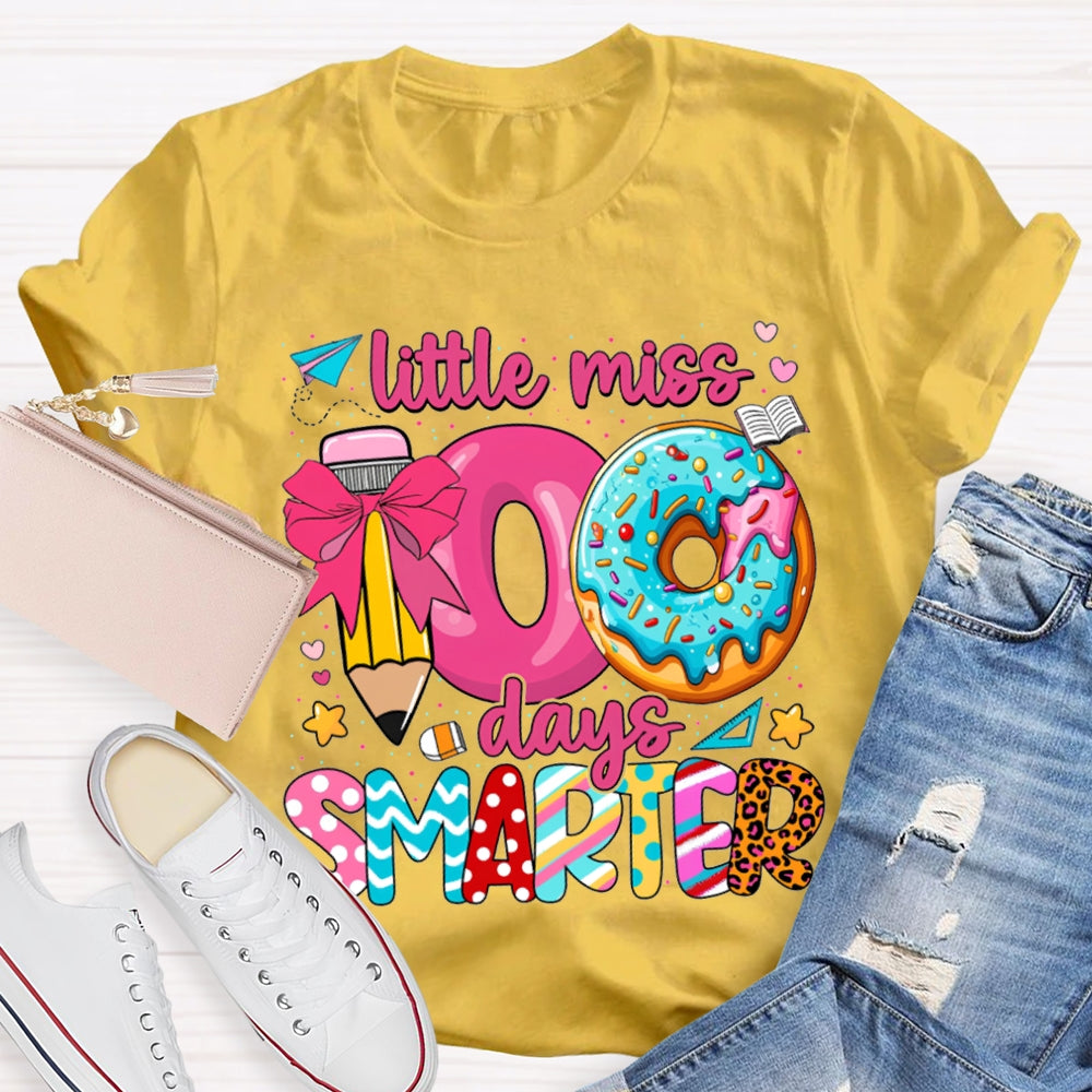 Little Miss 100 Days Smarter Pencil And Donut Print T-shirt