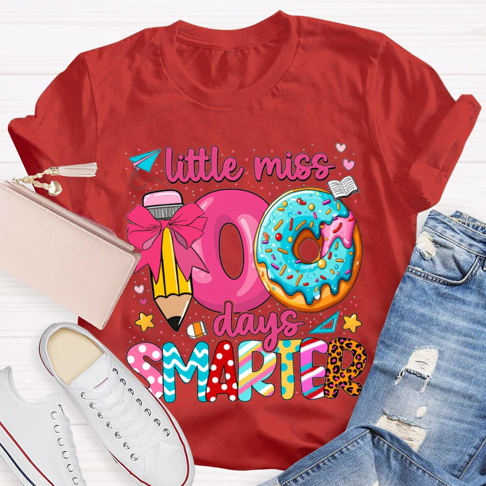 Little Miss 100 Days Smarter Pencil And Donut Print T-shirt