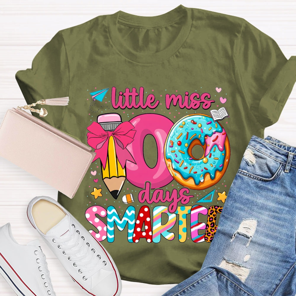 Little Miss 100 Days Smarter Pencil And Donut Print T-shirt