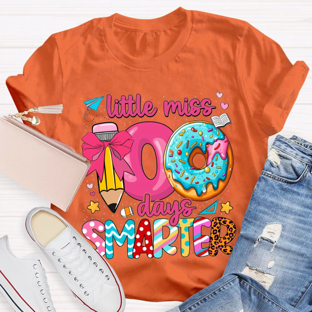 Little Miss 100 Days Smarter Pencil And Donut Print T-shirt