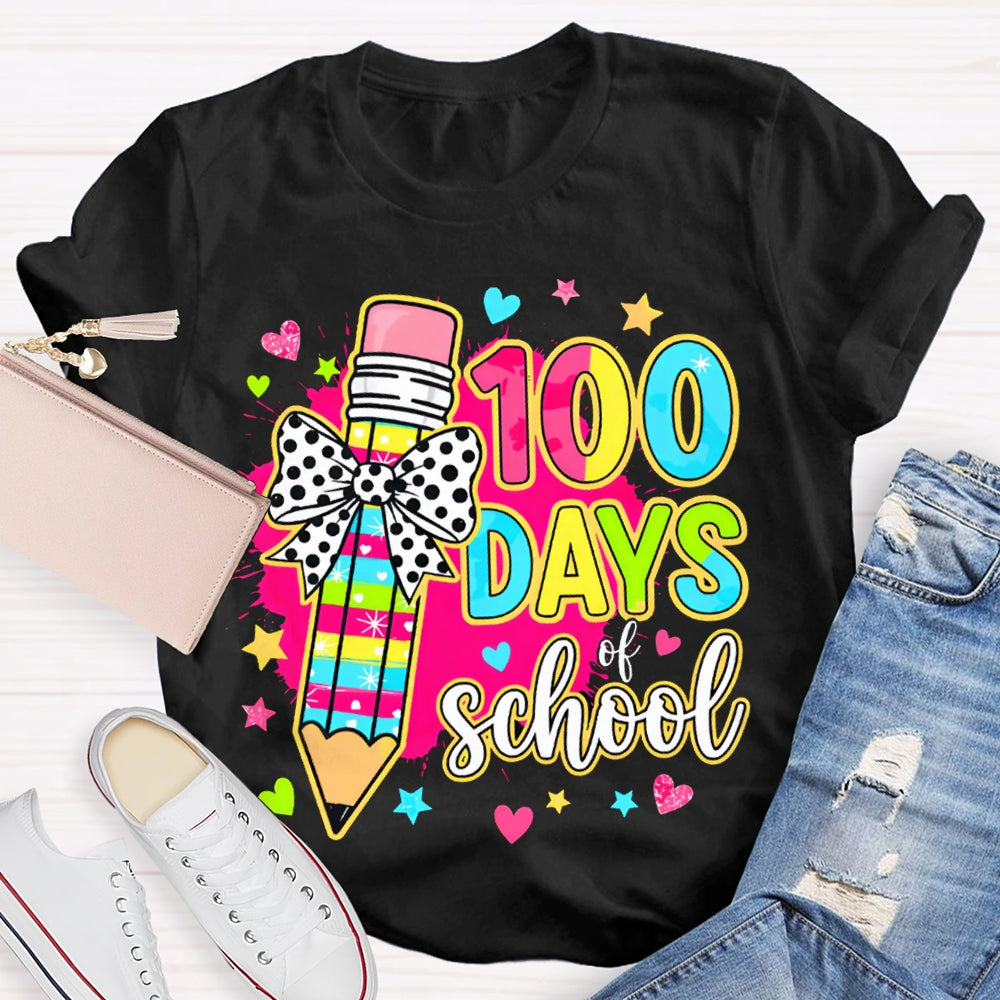 100 Days Of School Colored Pencils And Tie-Dye Prints T-shirt