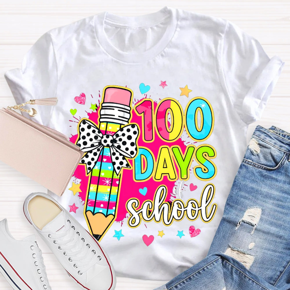 100 Days Of School Colored Pencils And Tie-Dye Prints T-shirt