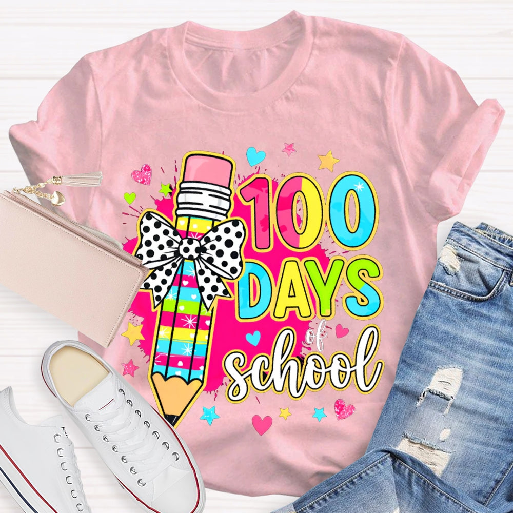 100 Days Of School Colored Pencils And Tie-Dye Prints T-shirt