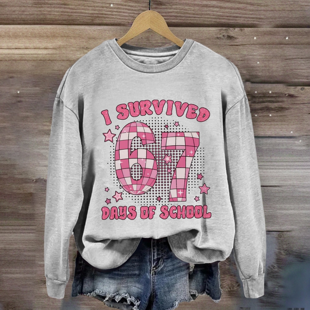 I Survived 67 Days Of School Pink Star Sweatshirt
