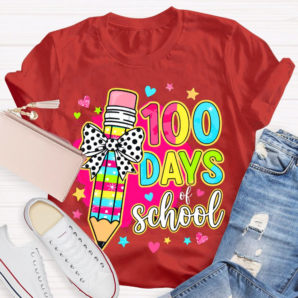 100 Days Of School Colored Pencils And Tie-Dye Prints T-shirt