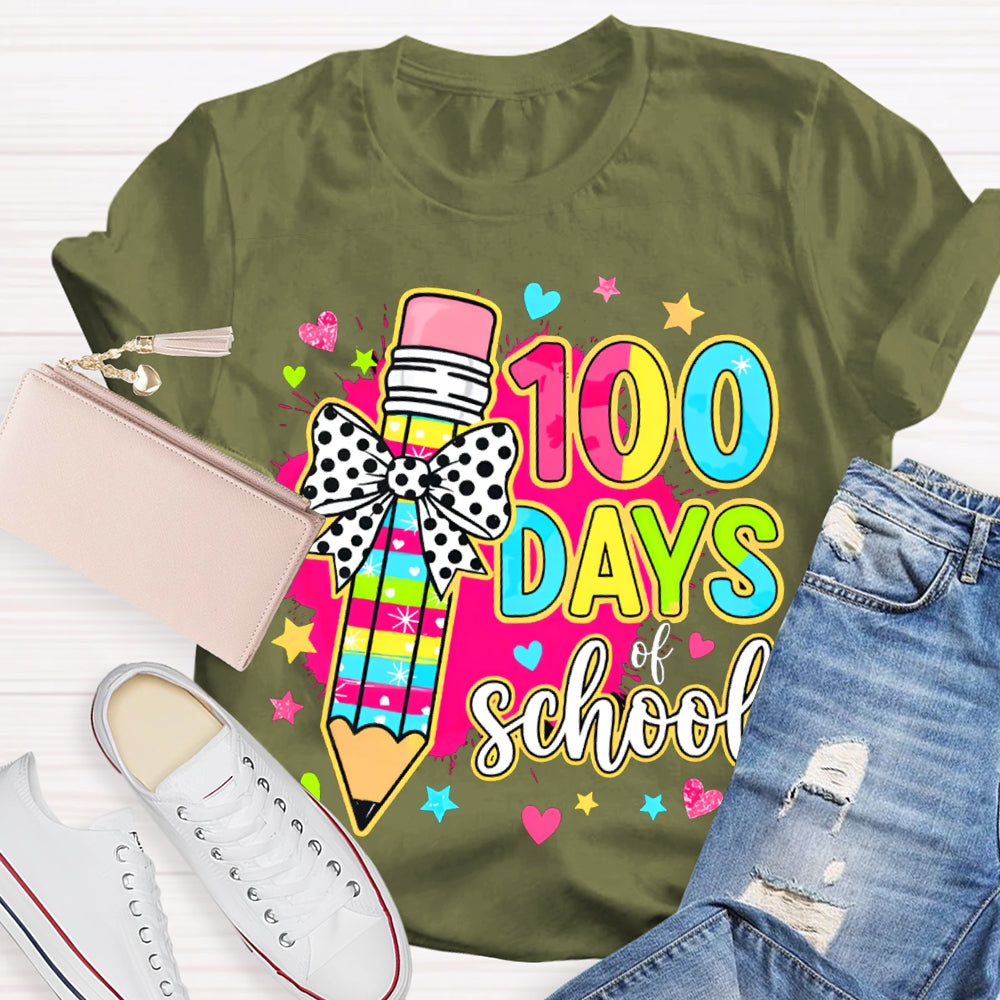 100 Days Of School Colored Pencils And Tie-Dye Prints T-shirt
