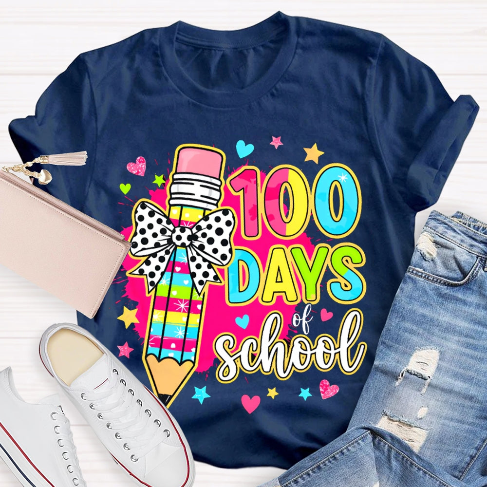 100 Days Of School Colored Pencils And Tie-Dye Prints T-shirt