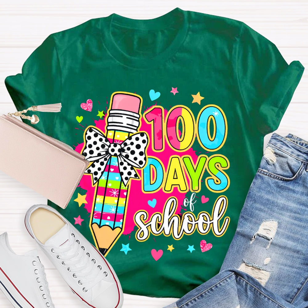 100 Days Of School Colored Pencils And Tie-Dye Prints T-shirt