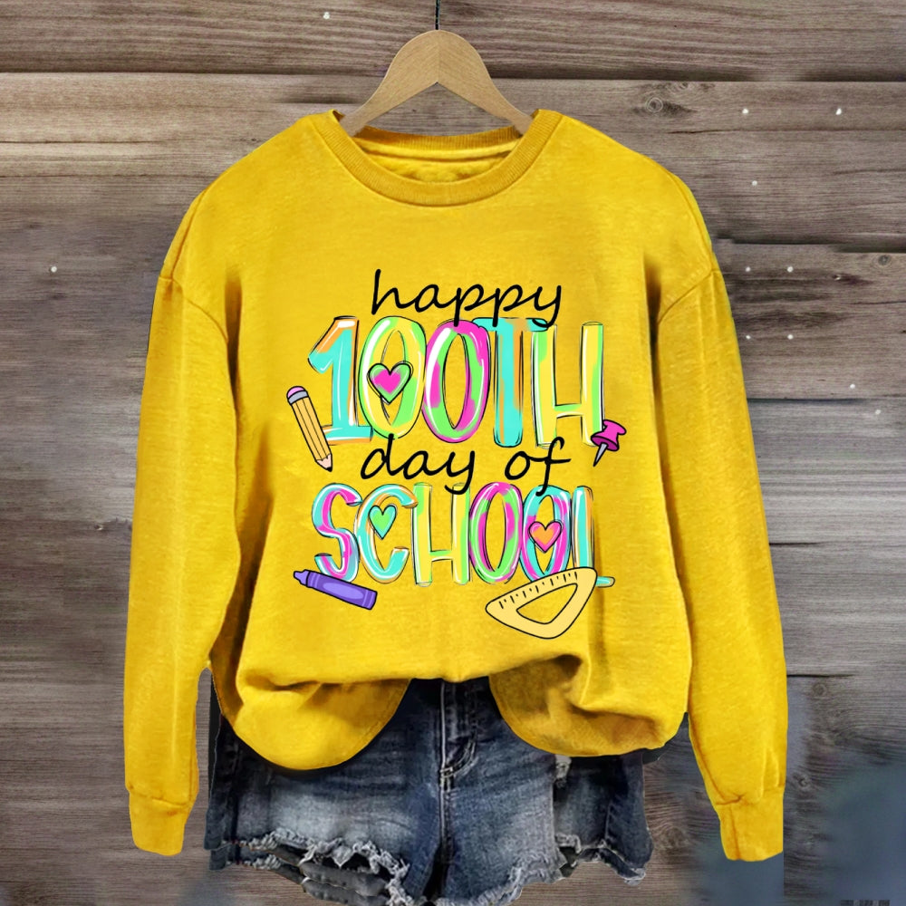 Happy 100th And Of School Colorful Tie-Dye Font Sweatshirt