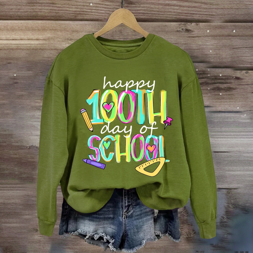 Happy 100th And Of School Colorful Tie-Dye Font Sweatshirt