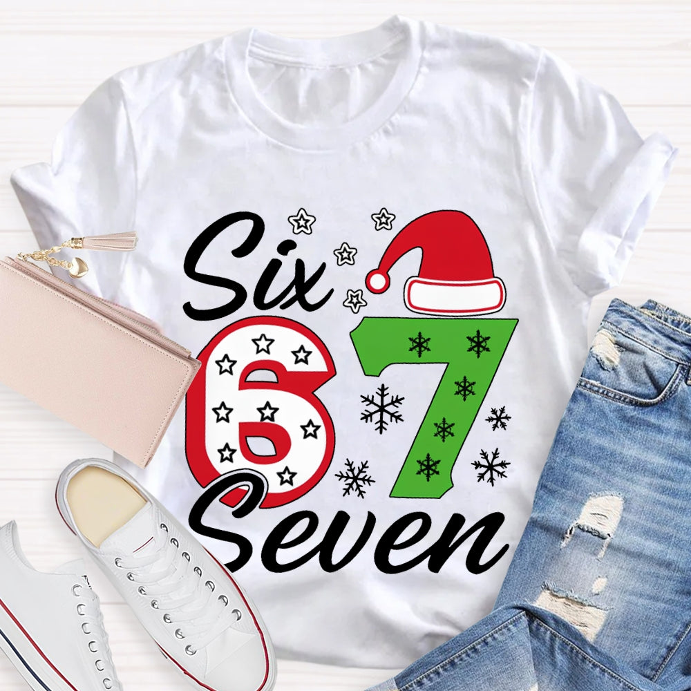 Six Seven Santa Hats And Snowflakes Christmas T-shirt