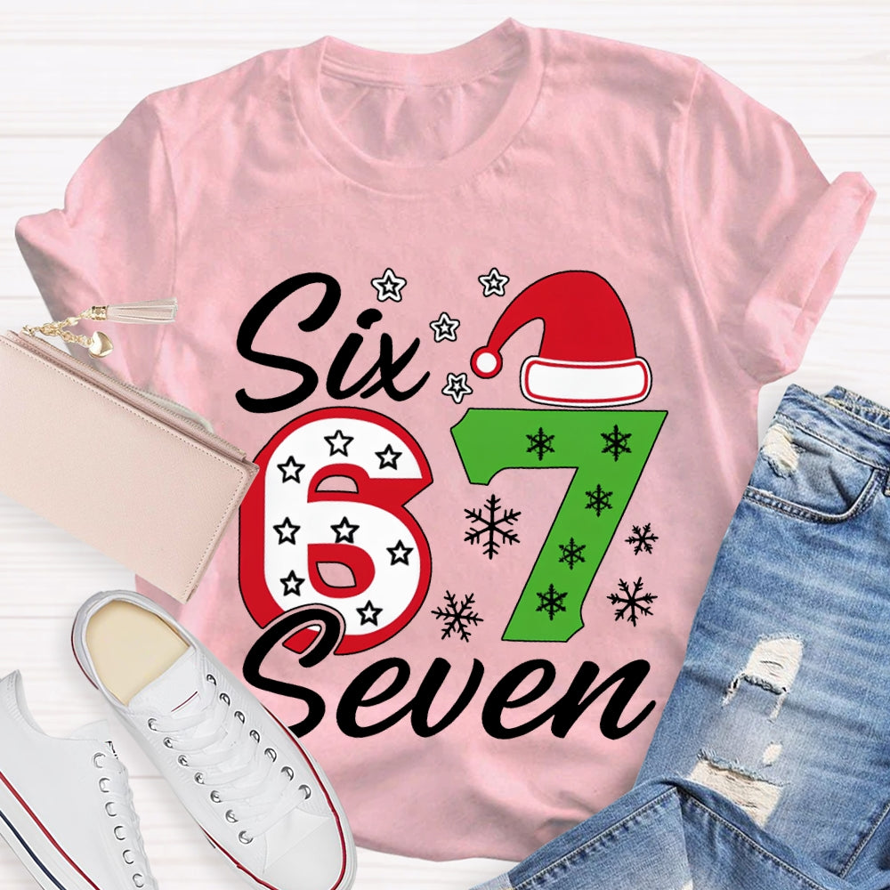 Six Seven Santa Hats And Snowflakes Christmas T-shirt