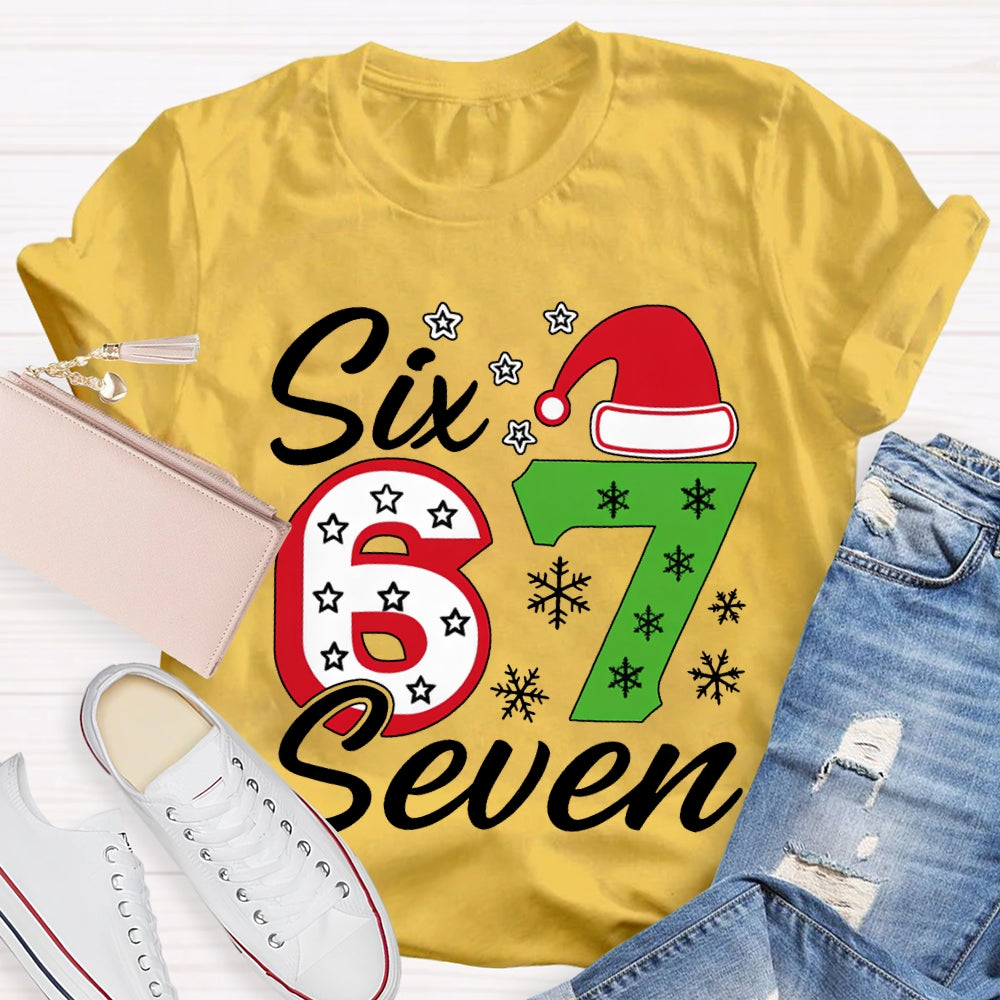 Six Seven Santa Hats And Snowflakes Christmas T-shirt