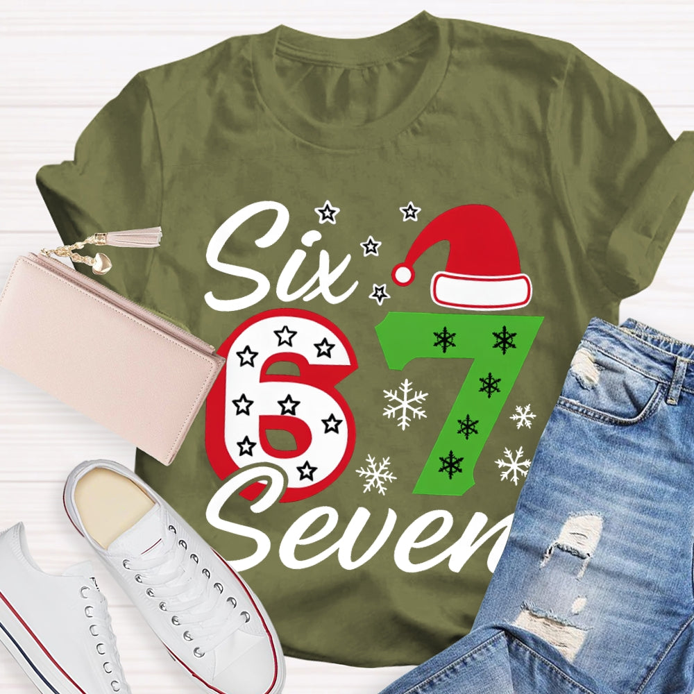 Six Seven Santa Hats And Snowflakes Christmas T-shirt