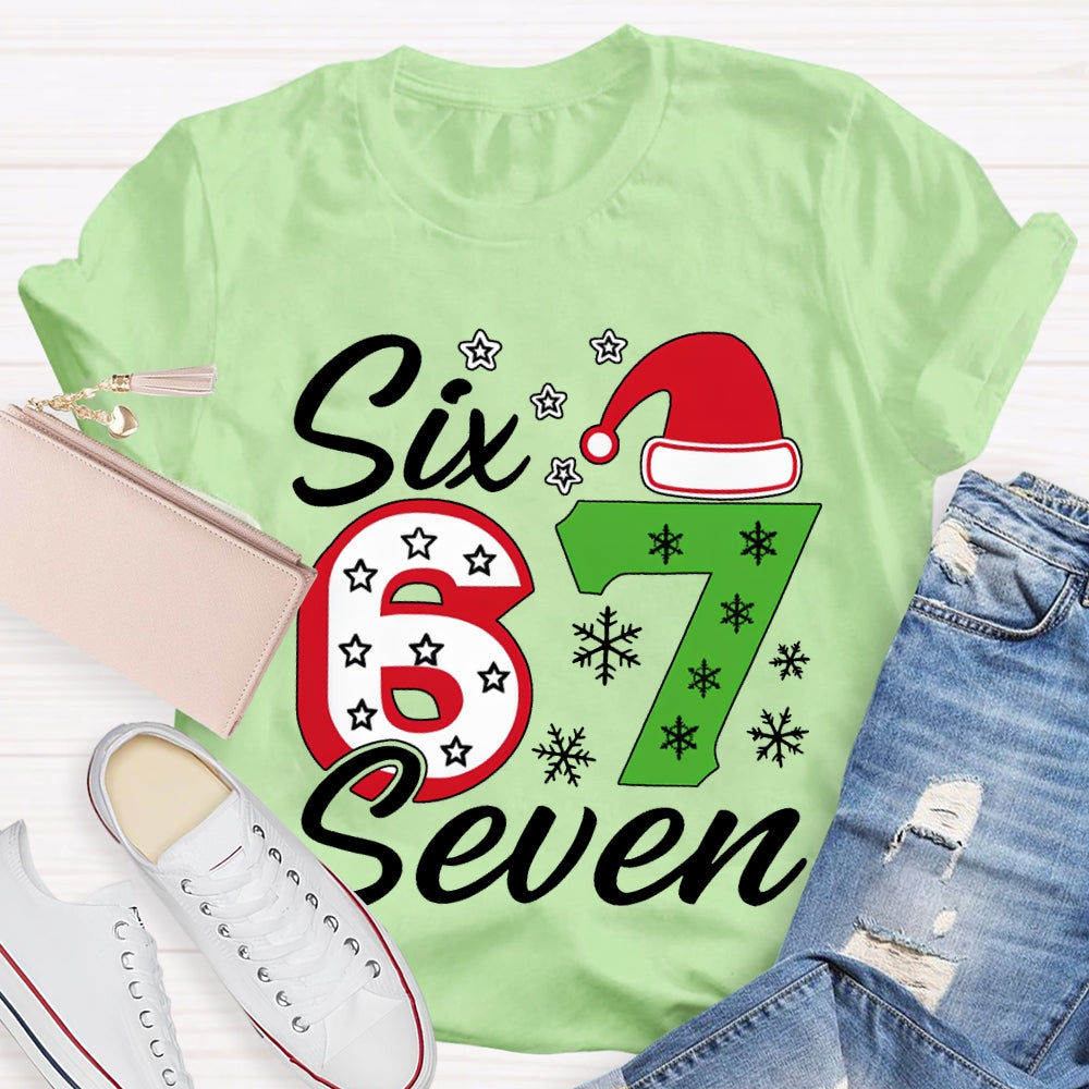 Six Seven Santa Hats And Snowflakes Christmas T-shirt