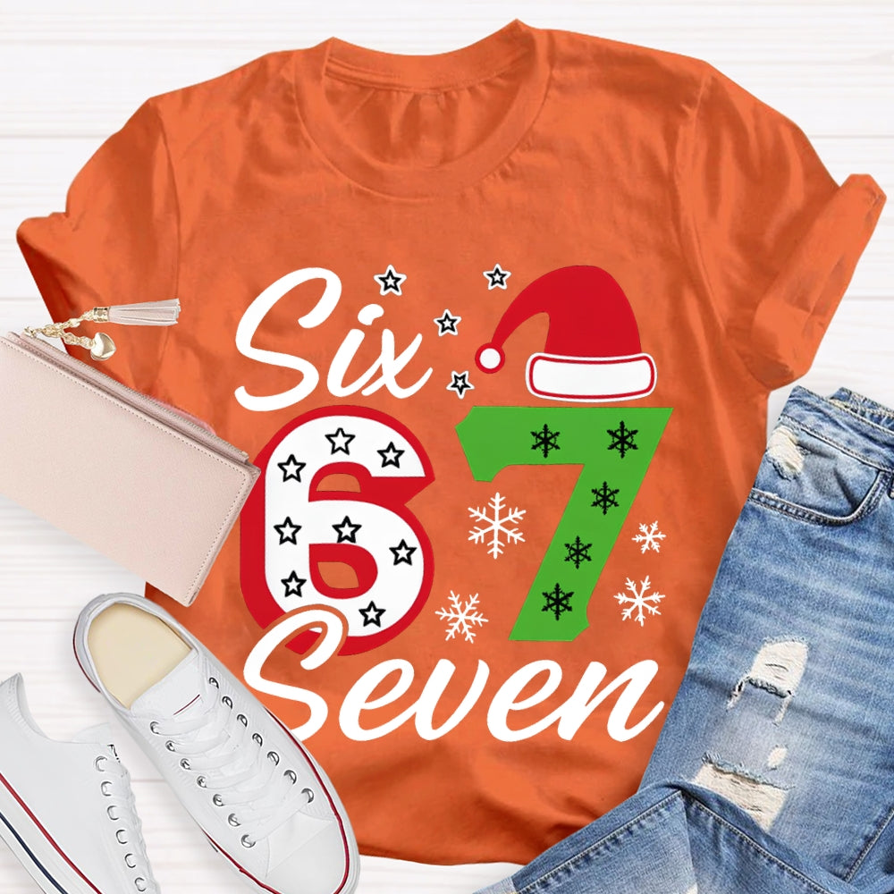 Six Seven Santa Hats And Snowflakes Christmas T-shirt
