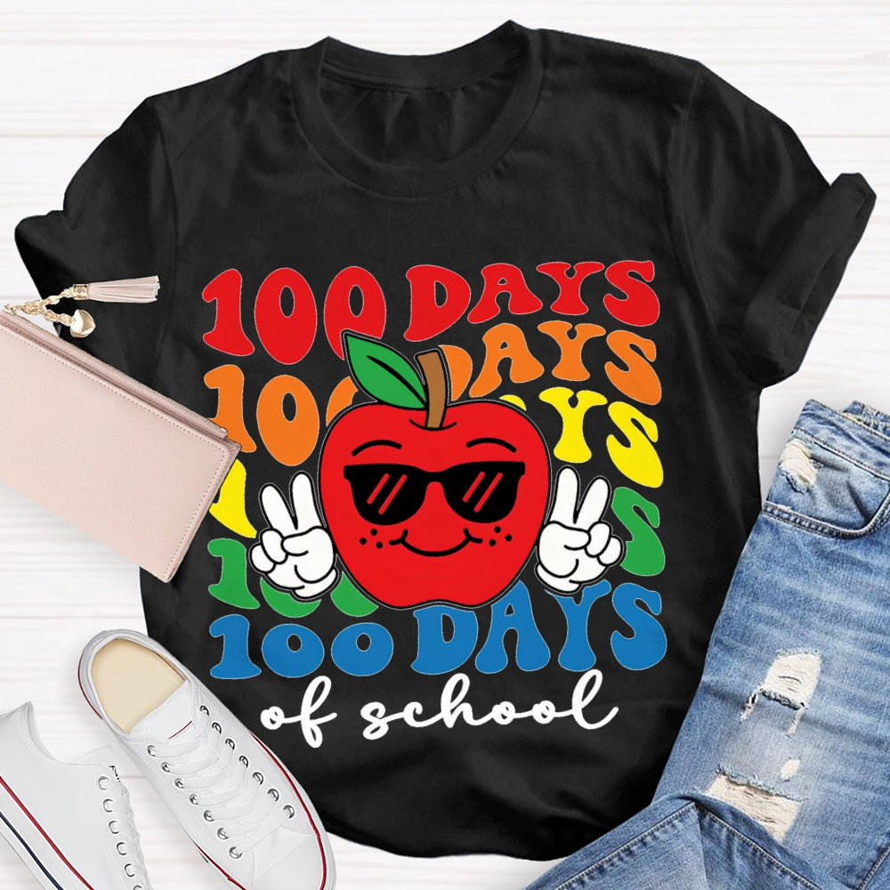 100 Days Of School Apple And Colored Fonts T-shirt