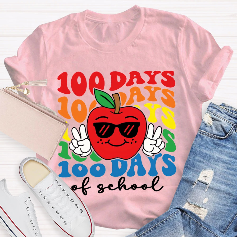 100 Days Of School Apple And Colored Fonts T-shirt