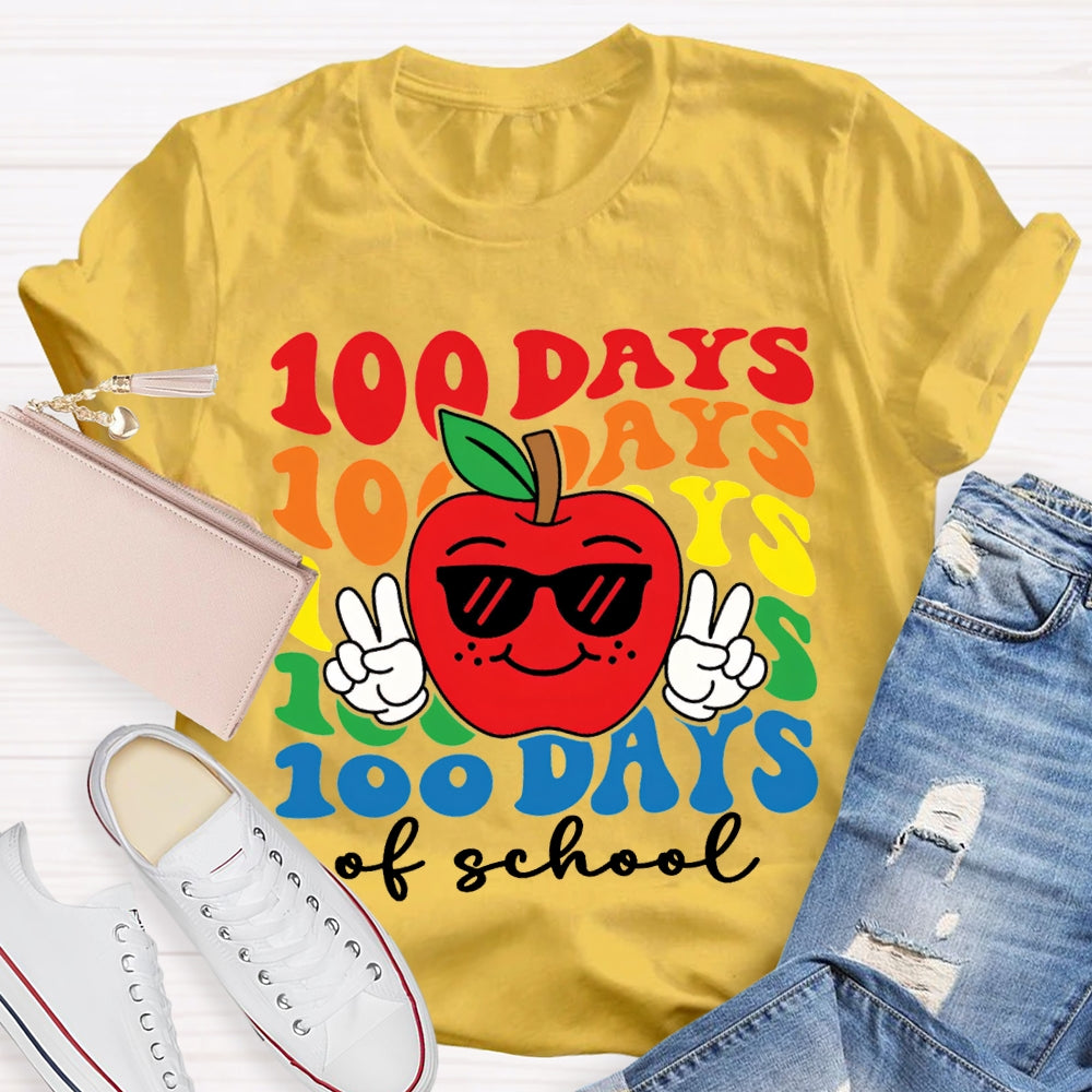 100 Days Of School Apple And Colored Fonts T-shirt