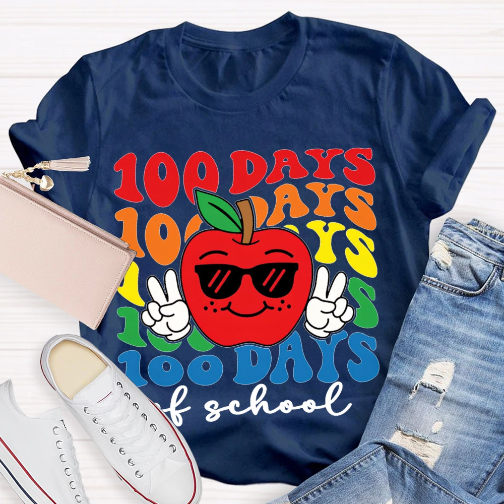 100 Days Of School Apple And Colored Fonts T-shirt