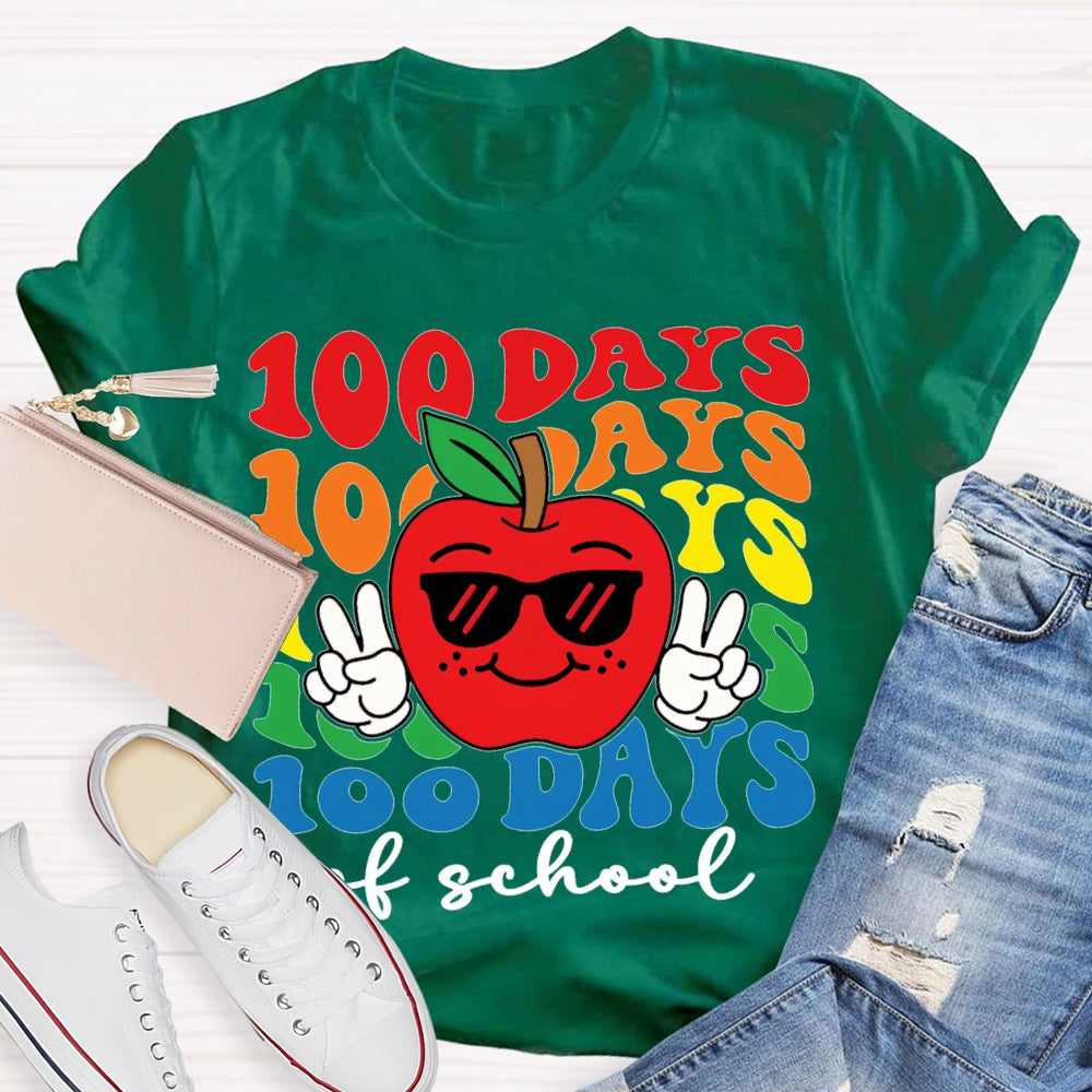 100 Days Of School Apple And Colored Fonts T-shirt
