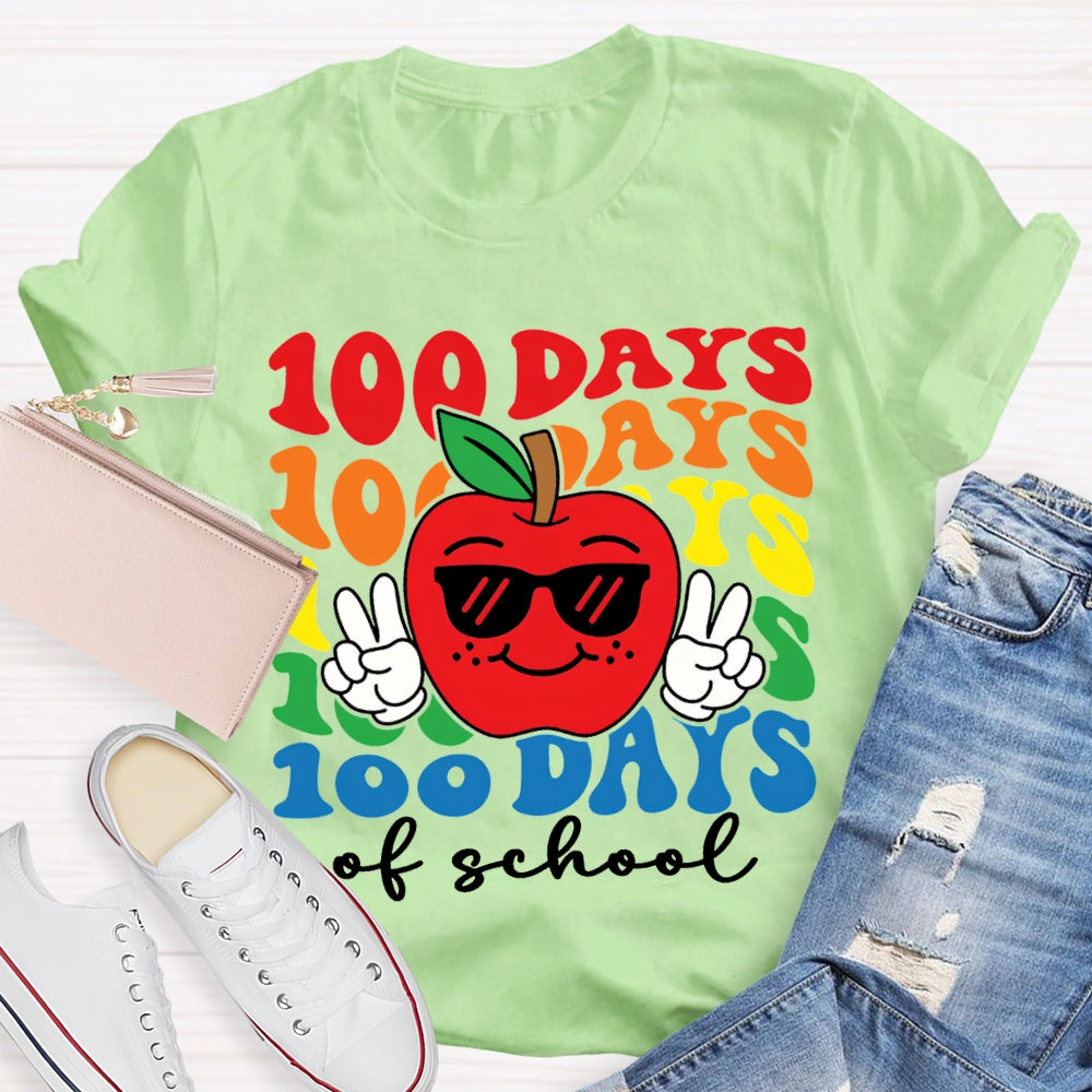 100 Days Of School Apple And Colored Fonts T-shirt