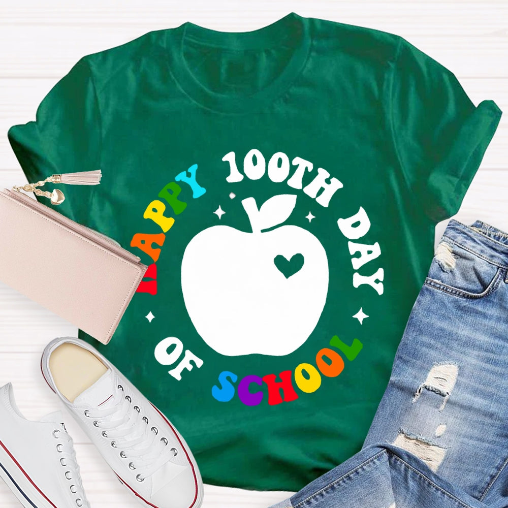 Happy 100th Day Of School Apple And Colored Fonts T-shirt