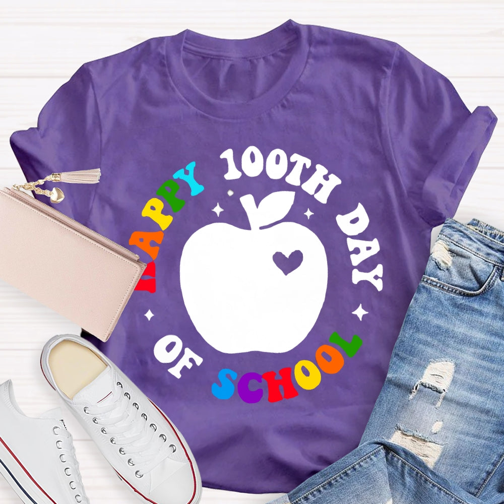 Happy 100th Day Of School Apple And Colored Fonts T-shirt