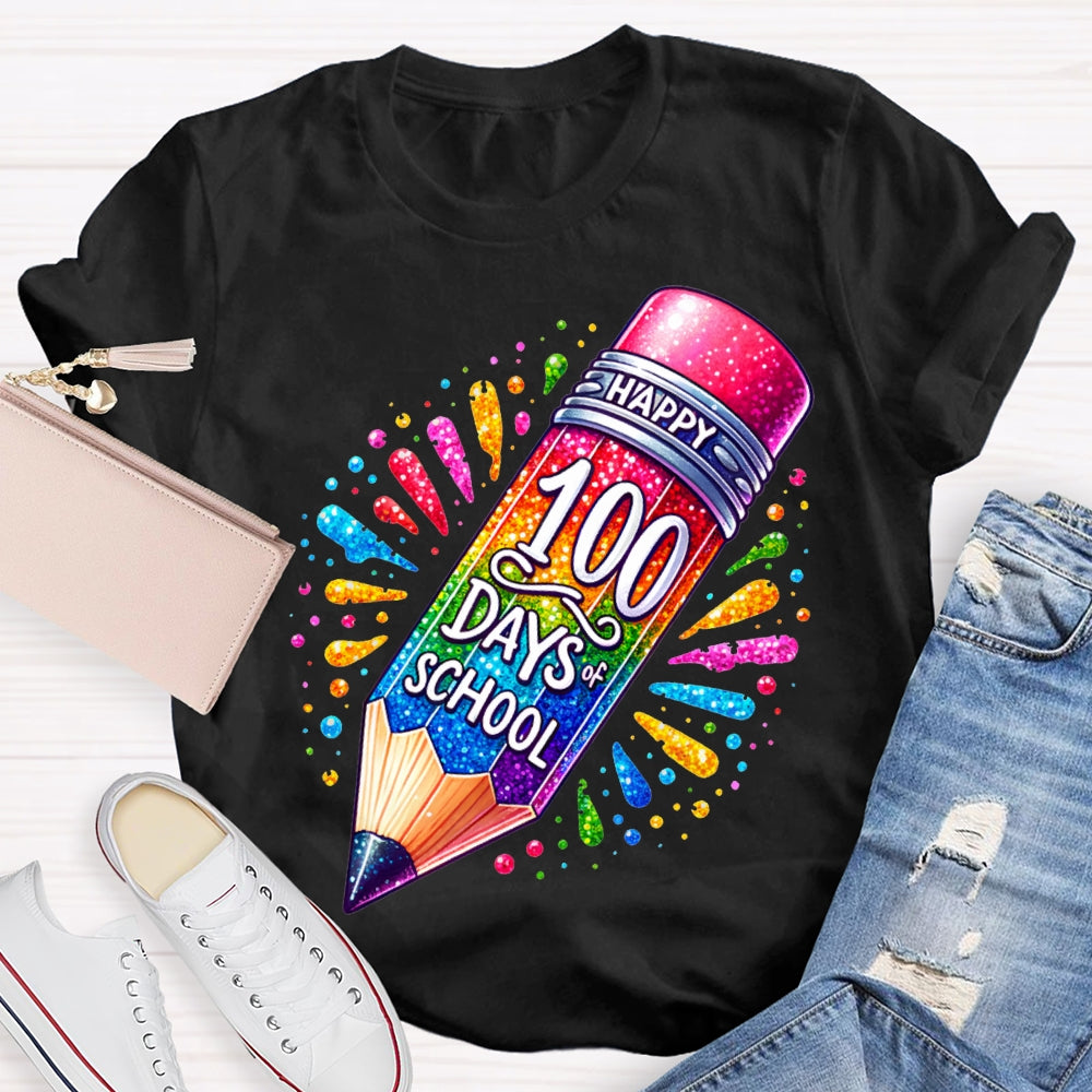 Happy 100 Days Of School Color Gradient Pencil Print T-shirt