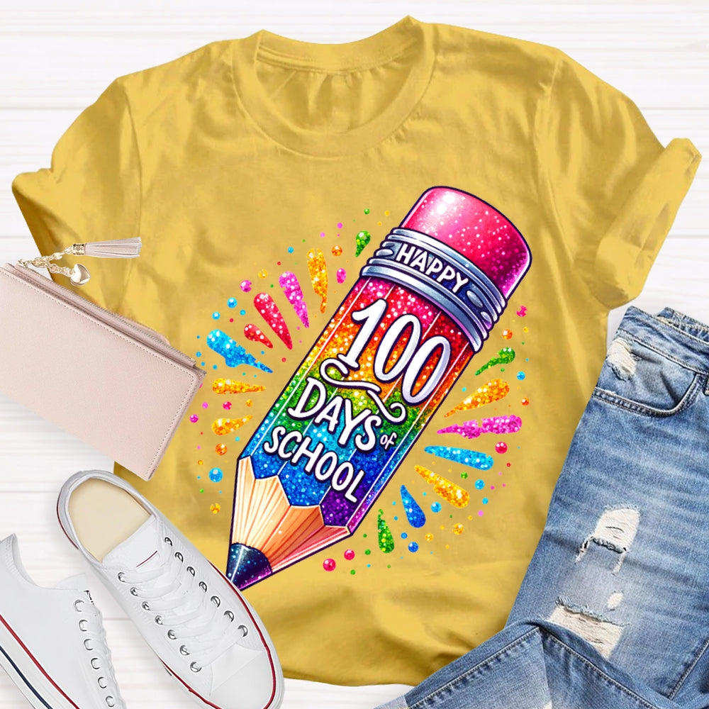 Happy 100 Days Of School Color Gradient Pencil Print T-shirt