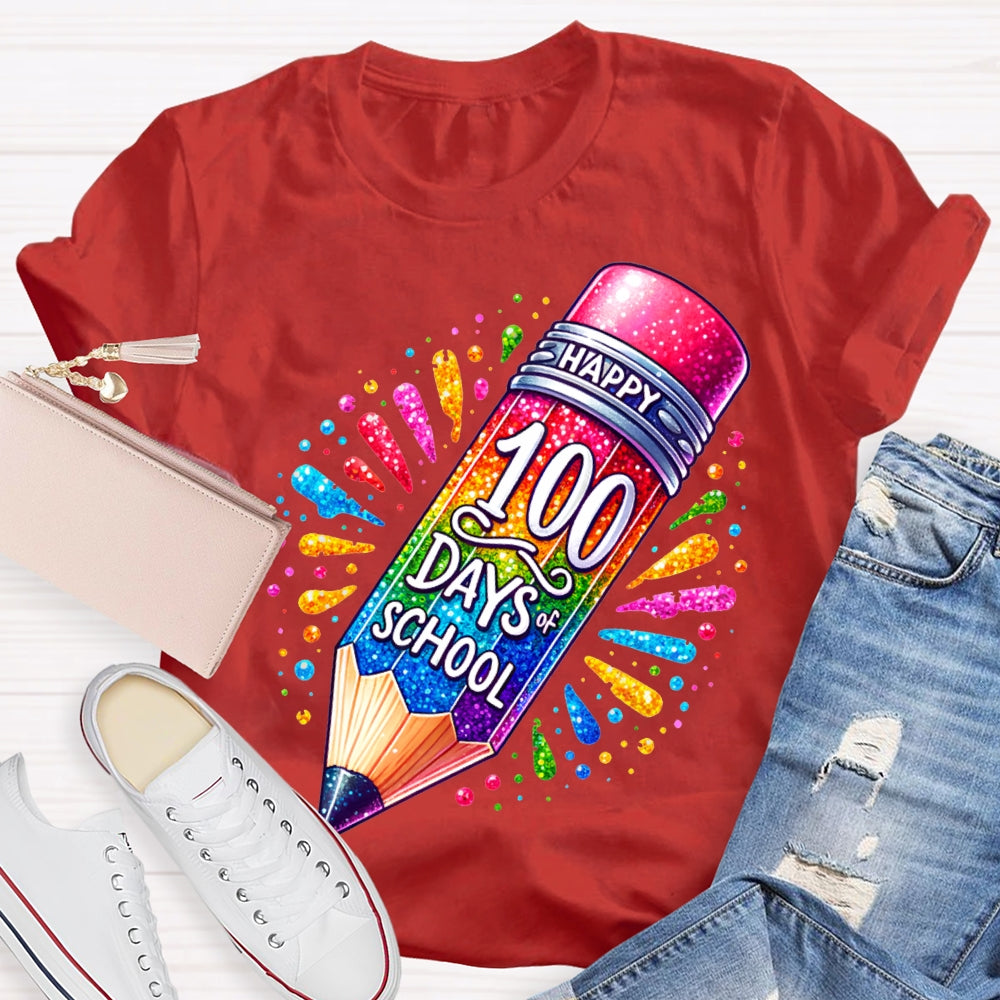 Happy 100 Days Of School Color Gradient Pencil Print T-shirt