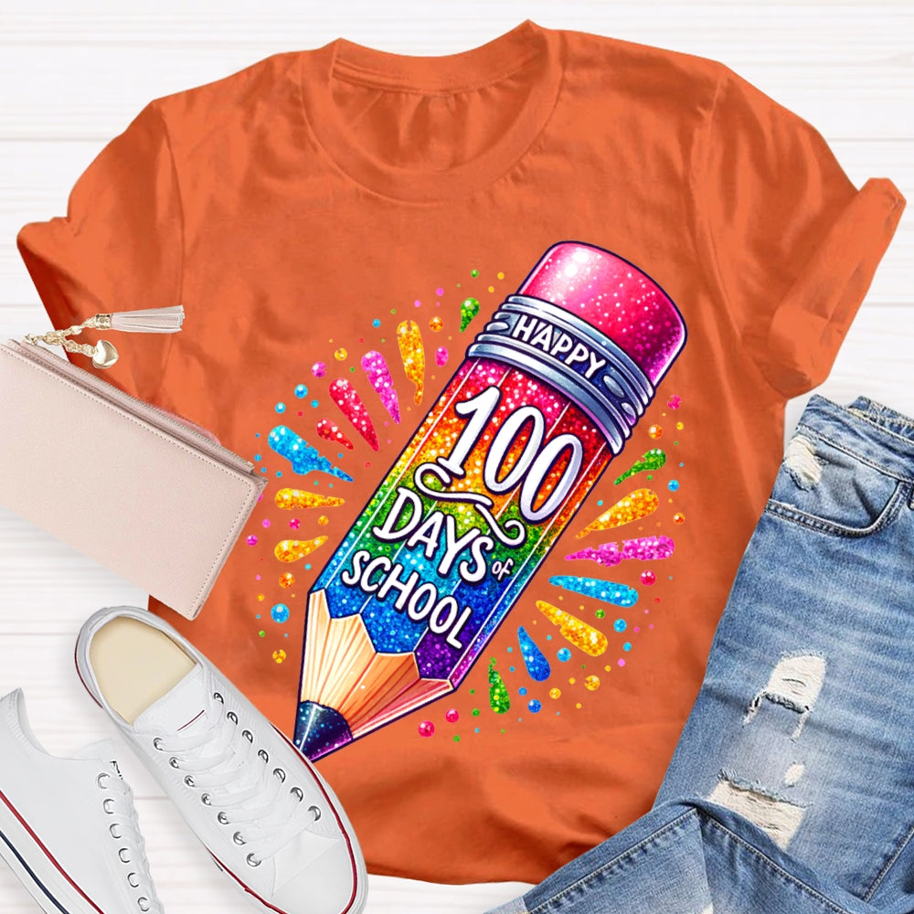 Happy 100 Days Of School Color Gradient Pencil Print T-shirt