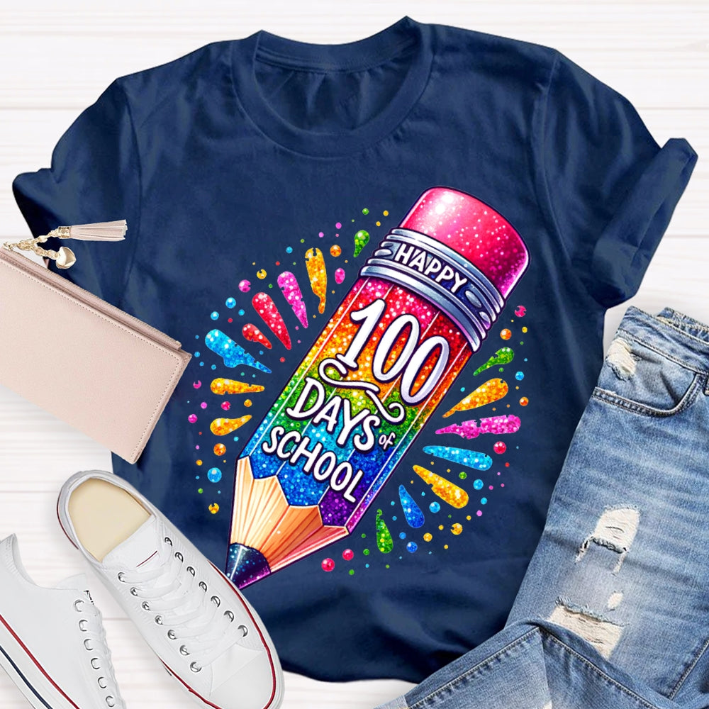 Happy 100 Days Of School Color Gradient Pencil Print T-shirt