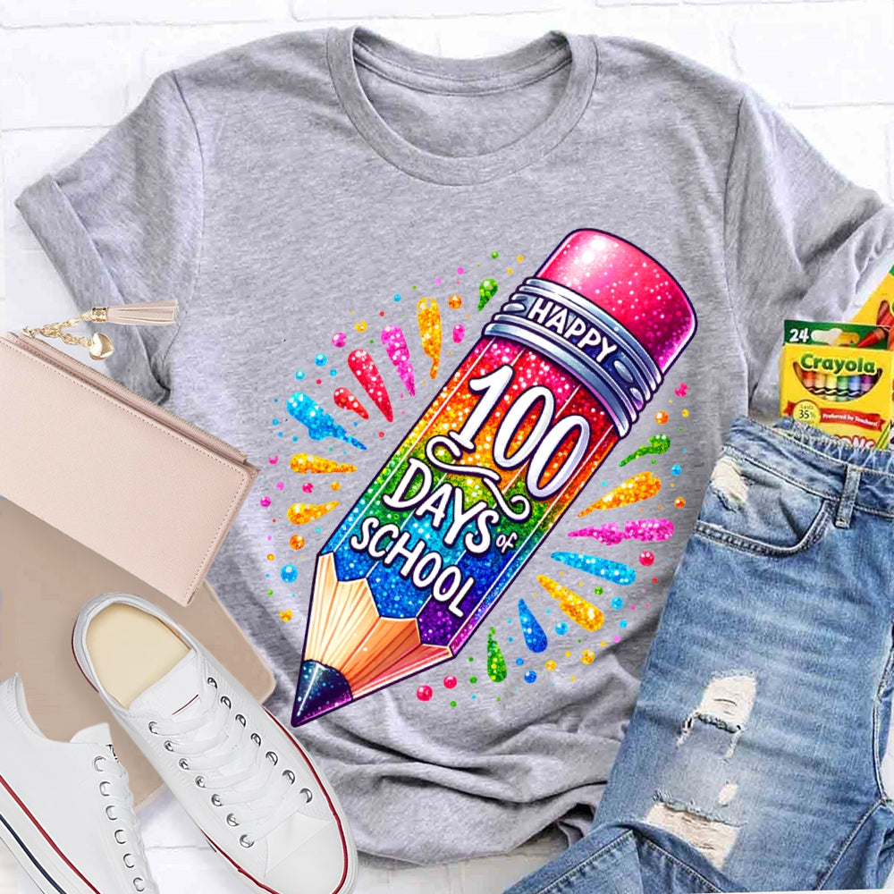 Happy 100 Days Of School Color Gradient Pencil Print T-shirt