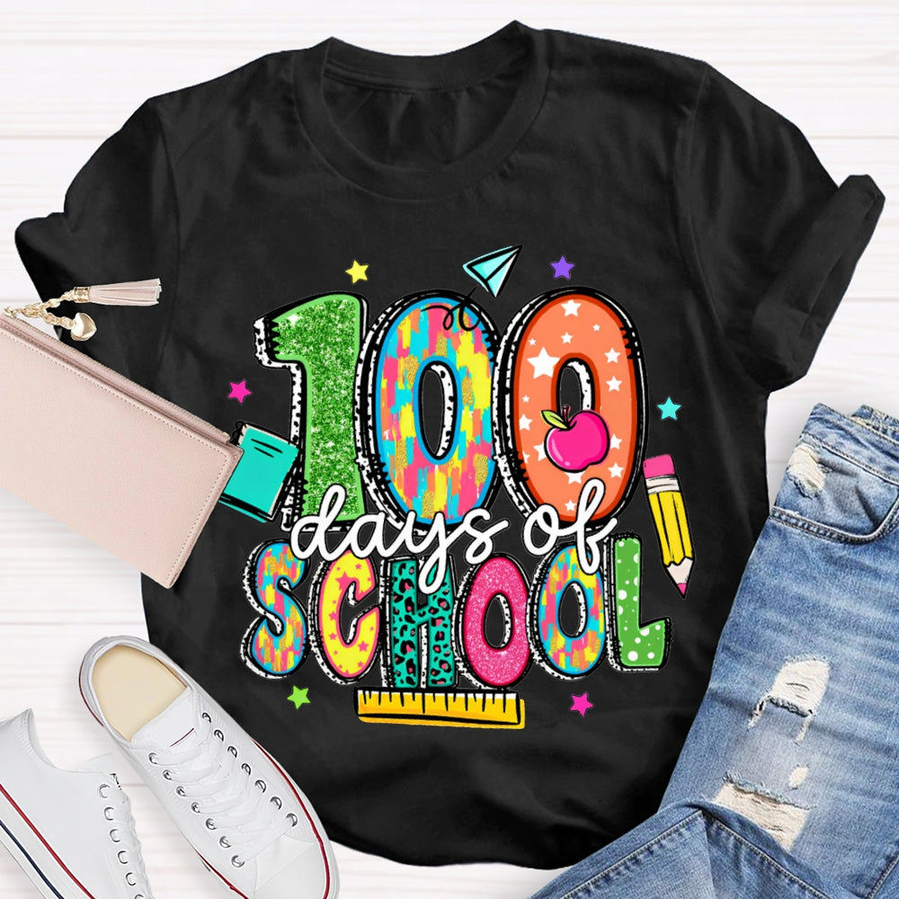 100 Days Of School Stars And Colored Fonts T-shirt