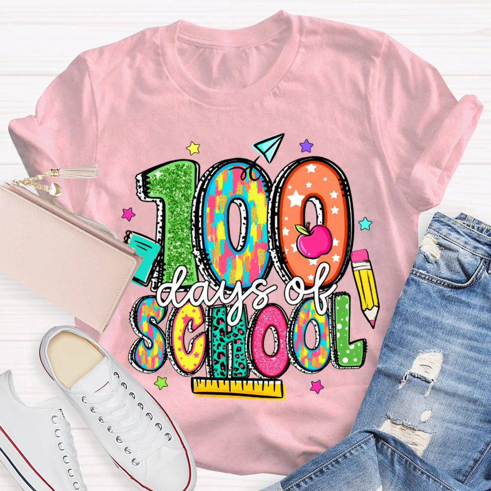100 Days Of School Stars And Colored Fonts T-shirt